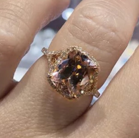 NEW 18K ROSE GOLD RADIANT MORGANITE HALO RING - Picture 6 of 6